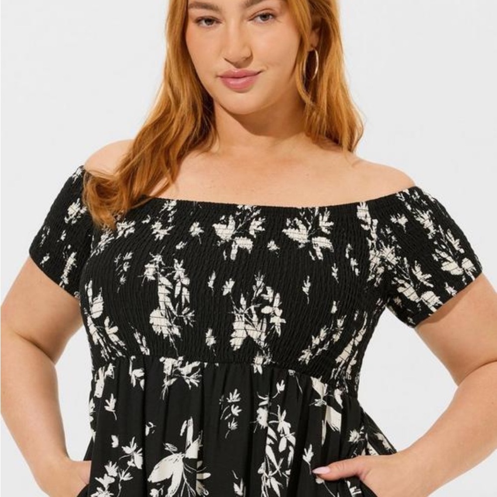 Torrid Maxi Challis Off Shoulder Tulip
Hem Dress